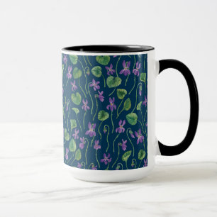 Caneca Aquarela violetas em azul