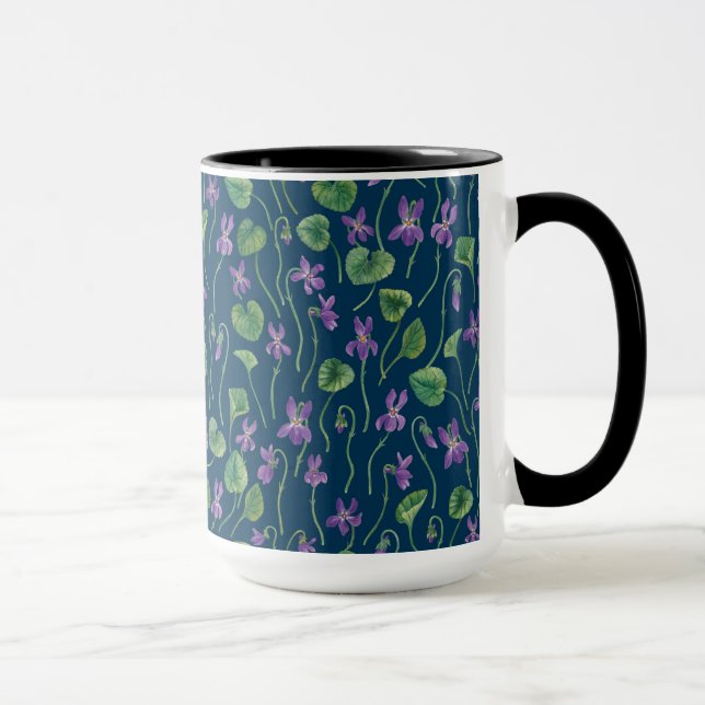 Caneca Aquarela violetas em azul (Direita)