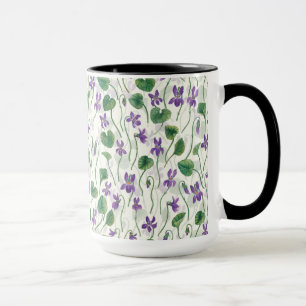 Caneca Aquarela violetas em branco fosco