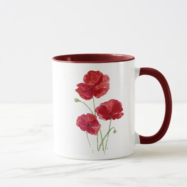 Caneca Aquarelas Red Poppy Garden Flor Arte Floral (Direita)