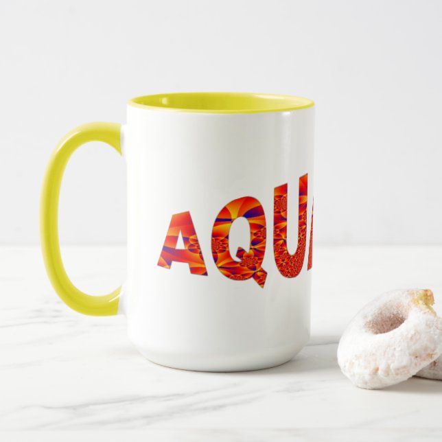 Caneca Aquário - Azul Amarelo Laranja-Fogo (Com Donut)