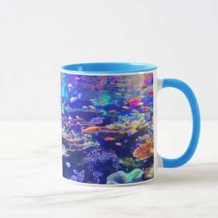 Caneca Aquário tropical colorido vibrante dos peixes