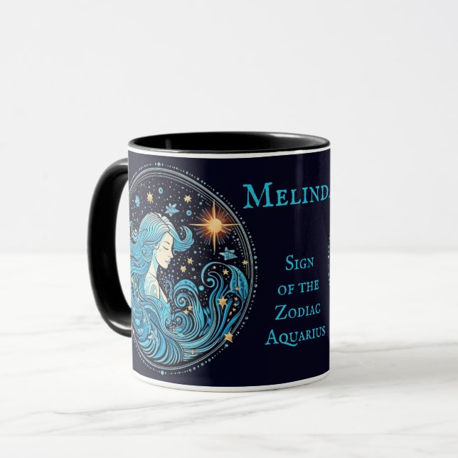 Caneca Aquarius Birthday Gift Add Name Coffee Black (Frente Esquerda)