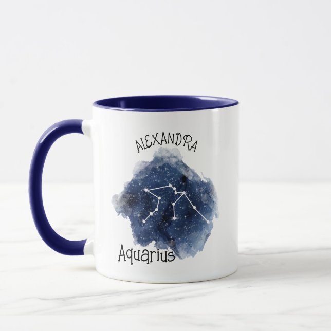 Caneca Aquarius Starry Night Consteling Nome Personalizad (Esquerda)