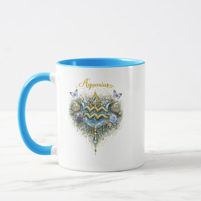 Caneca Aquarius Zodiac Floral Heart Mug – Elegant Astrolo (Esquerda)