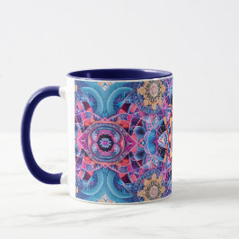 Caneca Árabe Mandala em azul e rosa