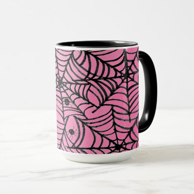 Caneca Aranha-das-bruxas-do-halloween a rosa (Frente Esquerda)