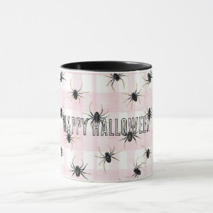 Caneca Aranhas de Halloween Rosa Bege