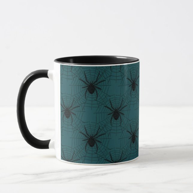 Caneca Aranhas e Teias de Aranha Verde Escuro Halloween (Esquerda)