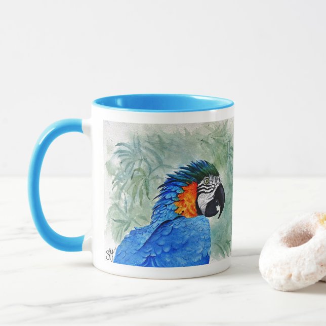 Caneca Arara Azul e Dourada (Com Donut)