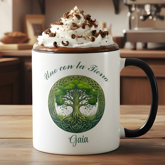 Caneca  Árbol de la Vida, Uno con la Tierra (Delicioso Cacao un regalo para amantes de lo intenso y natural, café, té, para El y Ella)