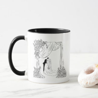 Caneca Arco de Casamento Elegante Casal Arte de Linha Per