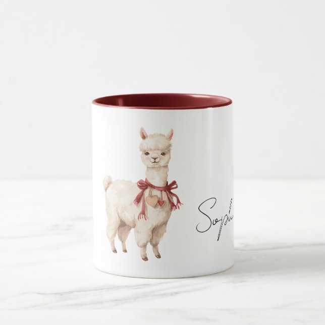 Caneca Arco de Creme de Lhama Corações Vermelhos (Centro)