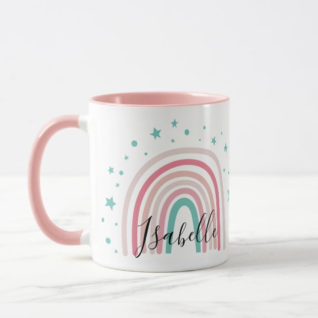 Caneca Arco-íris aqua, rosa-cinza, personalizado moderno (Esquerda)