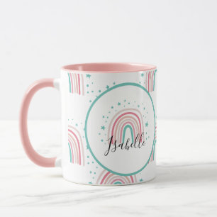 Caneca Arco-íris aqua, rosa-cinza, personalizado moderno