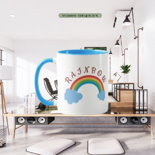 Caneca Arco-Íris, Azul Cloud Watercolor e Texto Personali