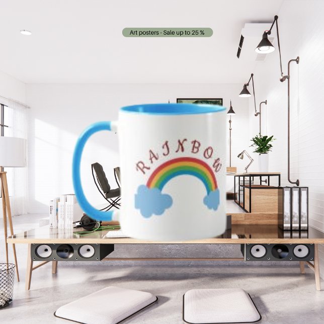 Caneca Arco-Íris, Azul Cloud Watercolor e Texto Personali (Criador carregado)