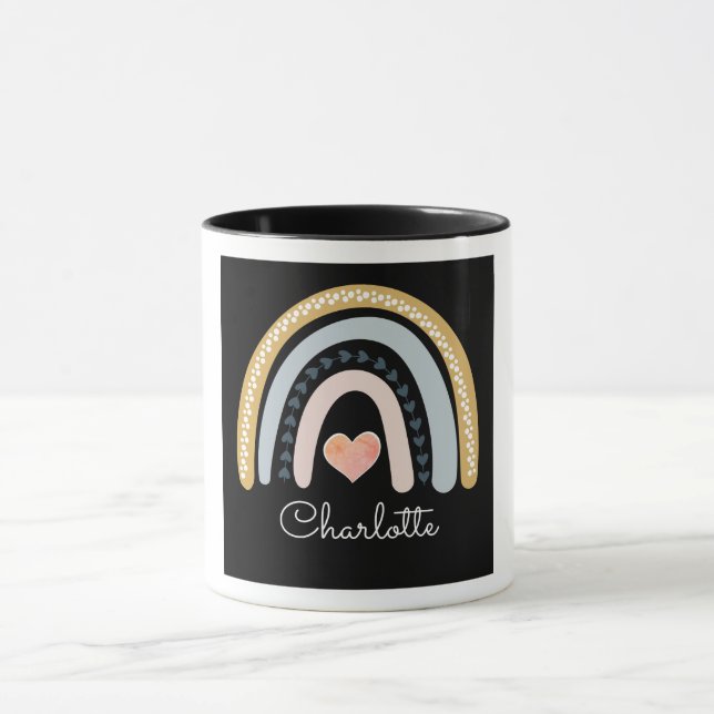 Caneca Arco-Íris de Aquarela Personalizado Boho (Centro)