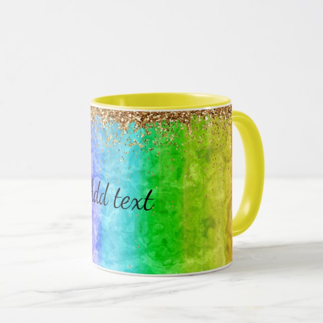 Caneca Arco-íris de cores Modelo, personalizável (Frente Esquerda)