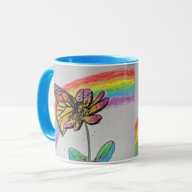 Caneca Arco-Íris Monarca Borboleta Azul (Frente Esquerda)