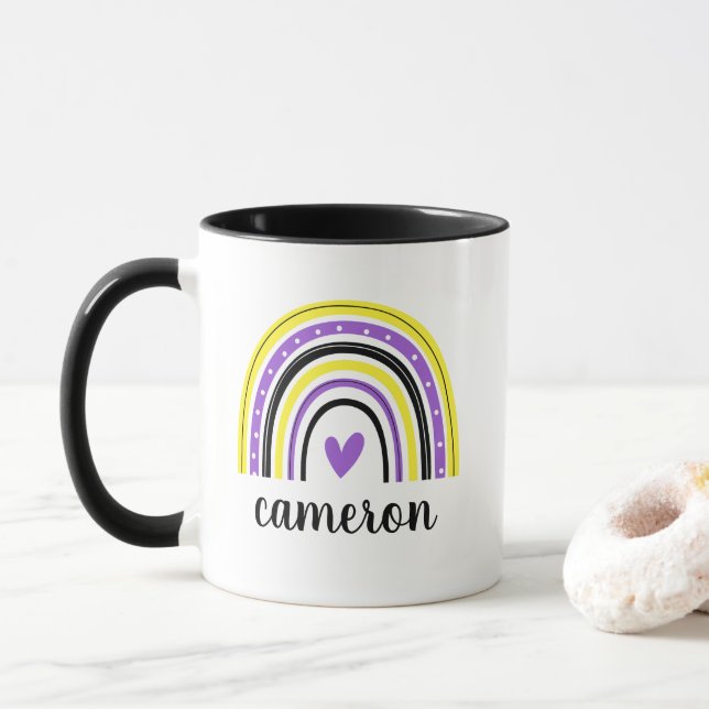 Caneca Arco-Íris Não Binário Personalizado (Com Donut)