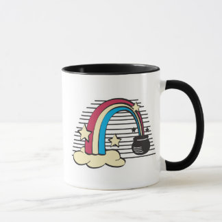 Caneca arco-íris retrô e pote de ouro, arco-íris retrô e.