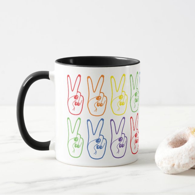 Caneca Arco-Íris - Sinal de Paz à Esquerda - Dispositivos (Com Donut)