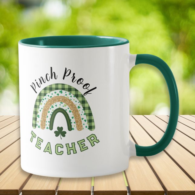 Caneca Arco-íris Verde Pinch Proof Professor Dia de São P (Criador carregado)