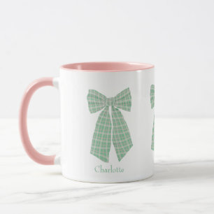 Caneca Arco Romântico de Gingham Verde Personalizado
