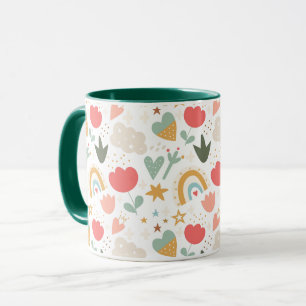 Caneca Arcos-Chuva, Corações e Flores Cute Boho