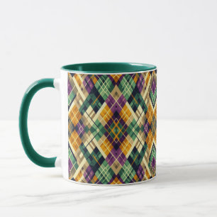 Caneca Argyle Mardi Gras verde-roxo amarelo