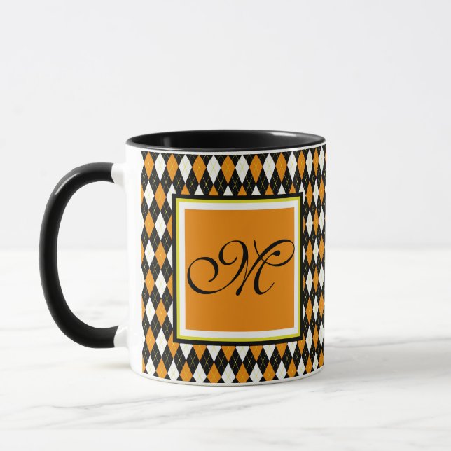Caneca argyle outono escuro monograma (Esquerda)