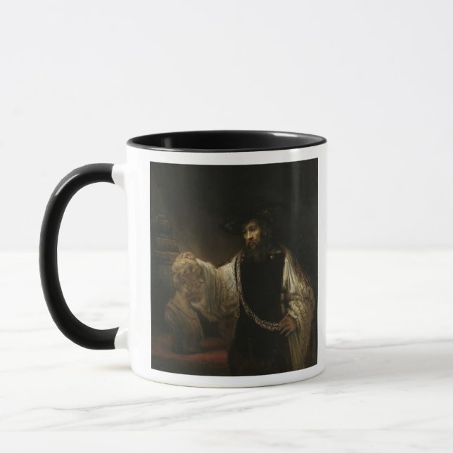 Caneca Aristotle (384-322 BC) com um busto do local (Esquerda)