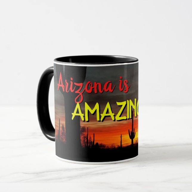 Caneca "Arizona é incrível!" Sonoran Desert Cactus Sunset (Frente Esquerda)