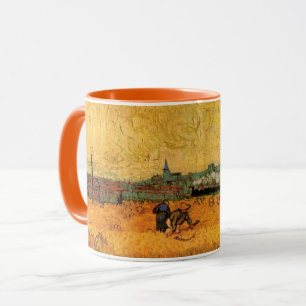Caneca Arles: Vista de Campos de Trigo por Vincent van Go