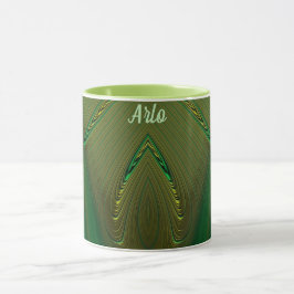 Caneca ARLO ~ Zany 3D Fractal ~ Verde Dourado