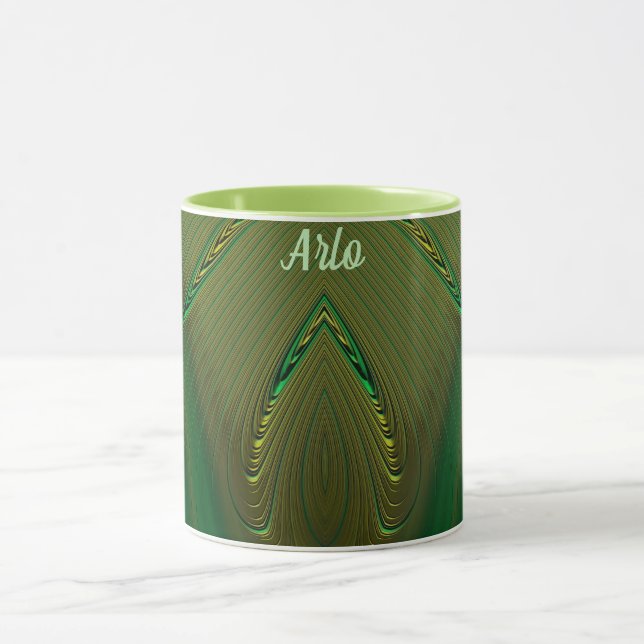 Caneca ARLO ~ Zany 3D Fractal ~ Verde Dourado (Centro)