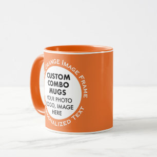 Caneca Armação Redonda 2 x Foto + Texto Laranja Combo Per