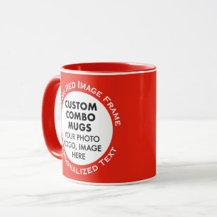 Caneca Armação Redonda 2 x Foto + Texto Vermelho Combo Pe