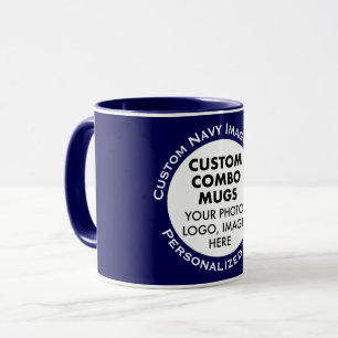 Caneca Arredondado Quadro Foto + Texto Azul Marinho Combo