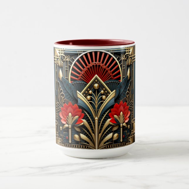 Caneca Art Deco Black Red Dourado Abstrato (Centro)