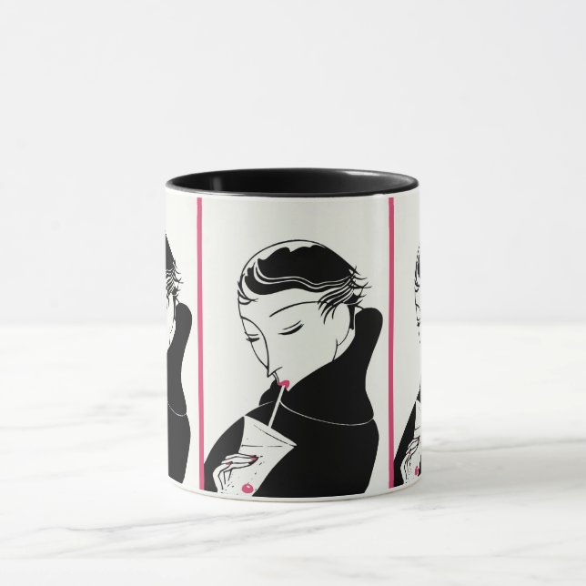 Caneca Art Deco Elegance: Vintage Woman com Cocktail (Centro)
