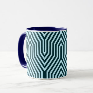 Caneca Art Deco Geométrico - indigo e azul-gelo