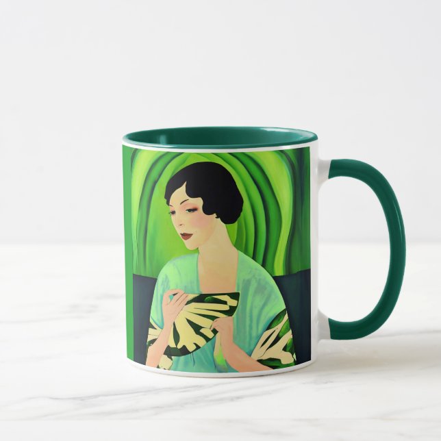 Caneca Art Deco Lady with a Fan Green (Direita)