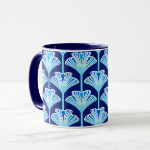 Caneca Art Deco Lily, Cobalt Blue, Aqua e White