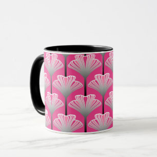 Caneca Art Deco Lily, Fuchsia Pink e Cinzas Prateadas