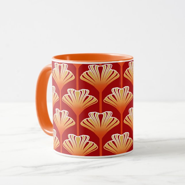 Caneca Art Deco Lily, Tangerine Orange e Dourado (Frente Esquerda)