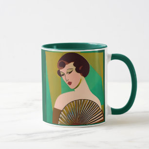 Caneca Art Deco Modern Lady with a Fan