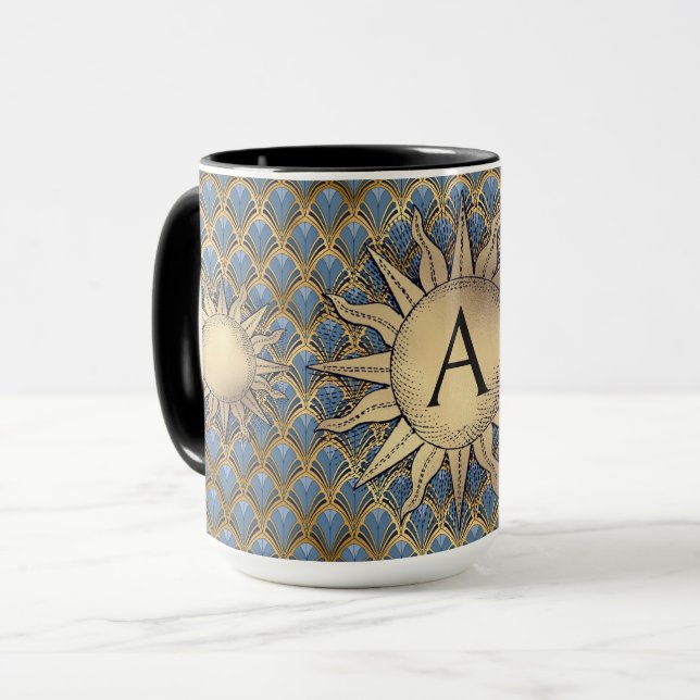 Caneca Art Deco Ouro Sun & Inicial (Frente Esquerda)