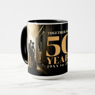 Caneca Art Deco Retro Negra e Dourado Aniversário de Casa